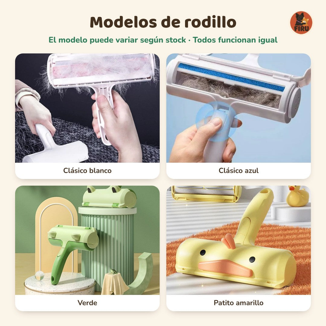 Modelos posibles del rodillo: clásico blanco, clásico azul, verde y patito amarillo. El modelo puede variar según stock.